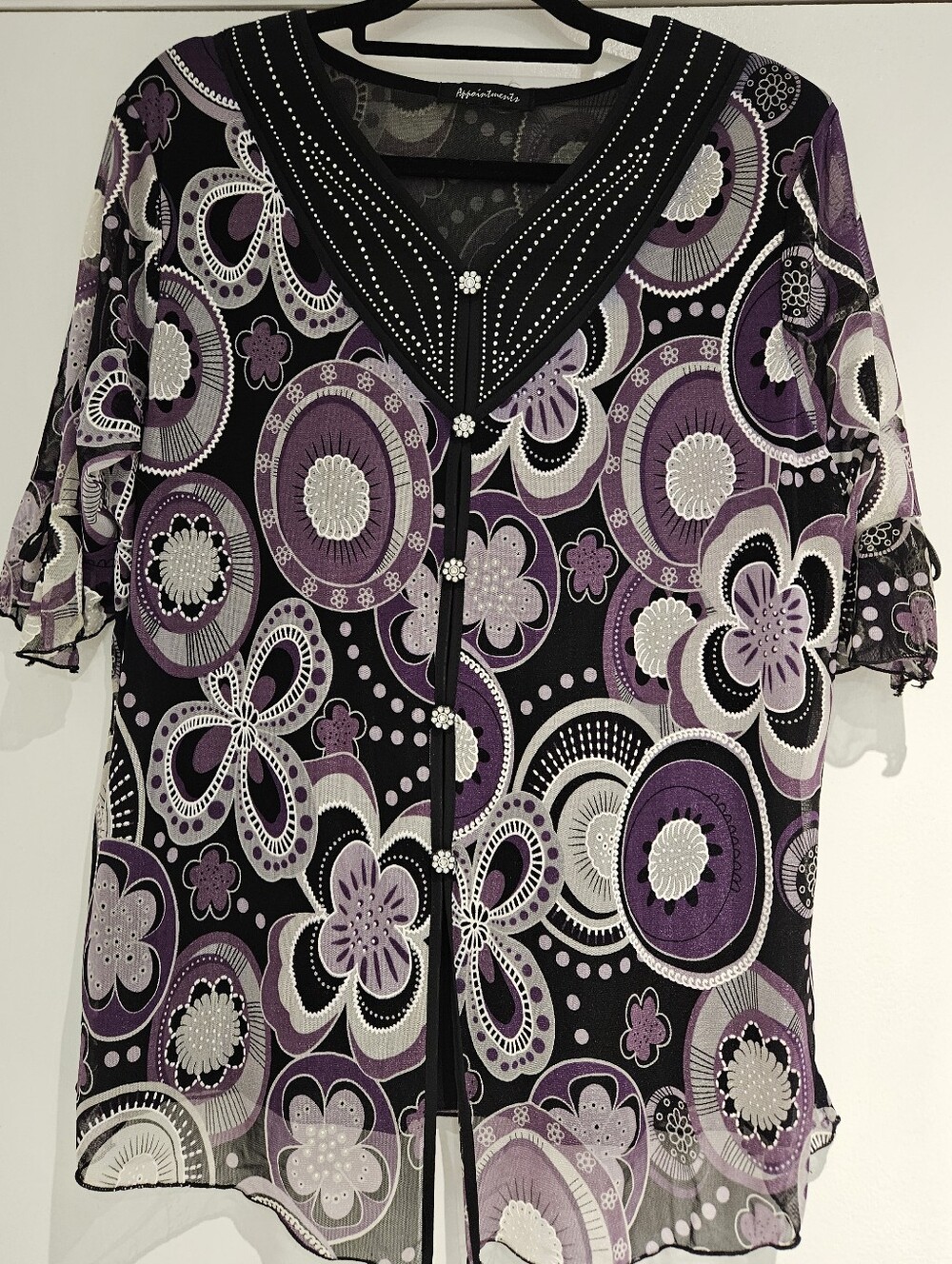 Appointments Embellished Floral Mesh Blouse Purple Black